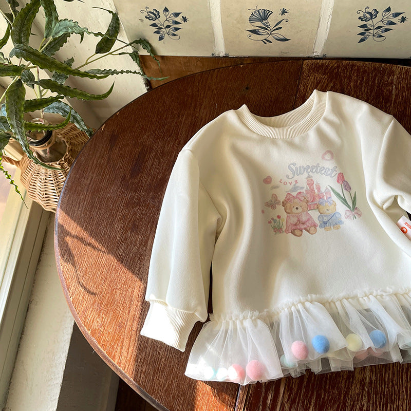 Vestido Infantil Ursinho com Pompom Colorido