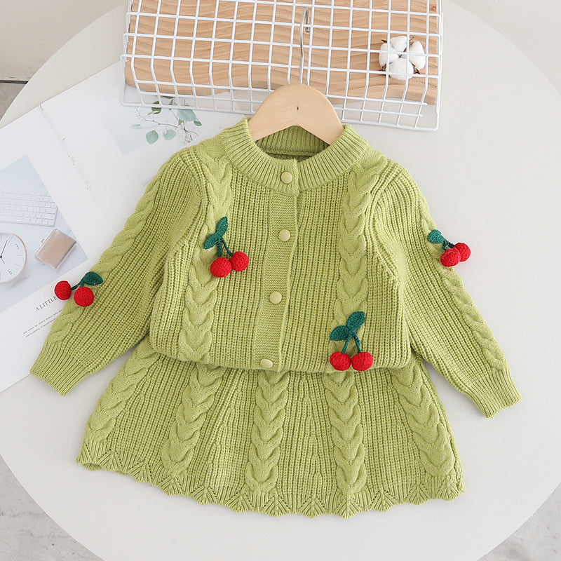Conjunto Infantil Tricô Inverno Cerejinhas