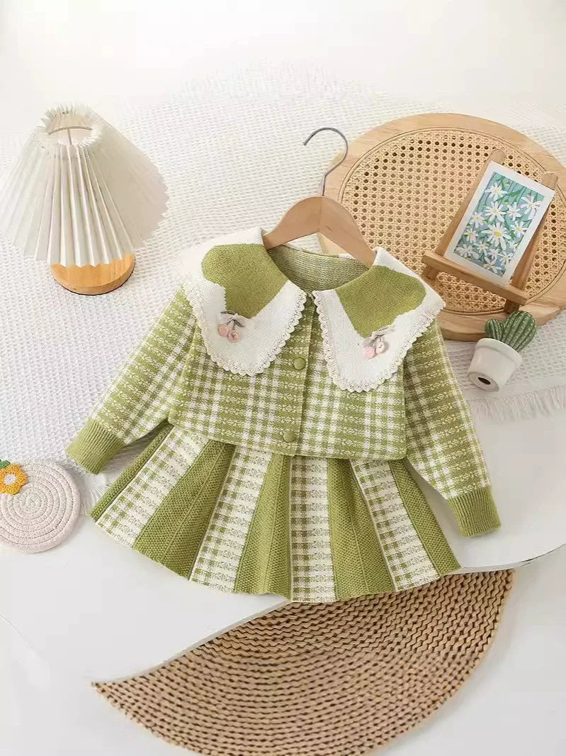 Conjunto Infantil Feminino Xadrez Tricô