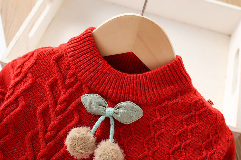 Conjunto Infantil Feminino Tricô Moussi Cerejinha