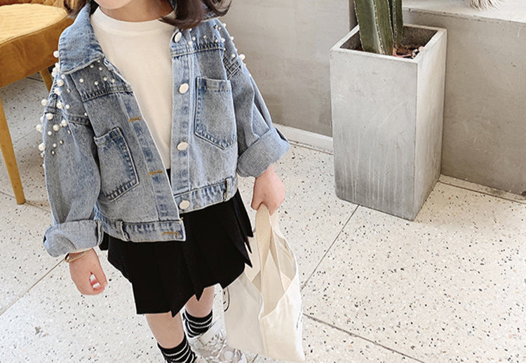 Jaqueta Infantil Feminina Jeans Pérolas
