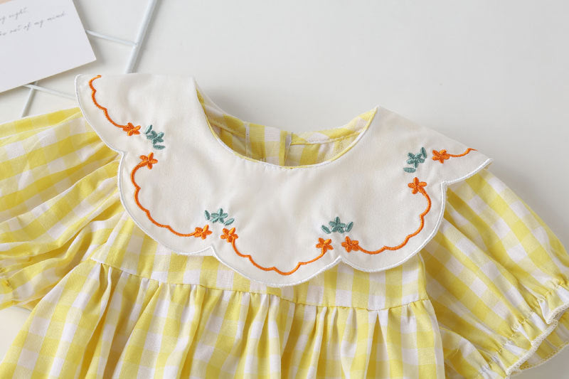 Body Infantil Feminino Xadrez Amarelo