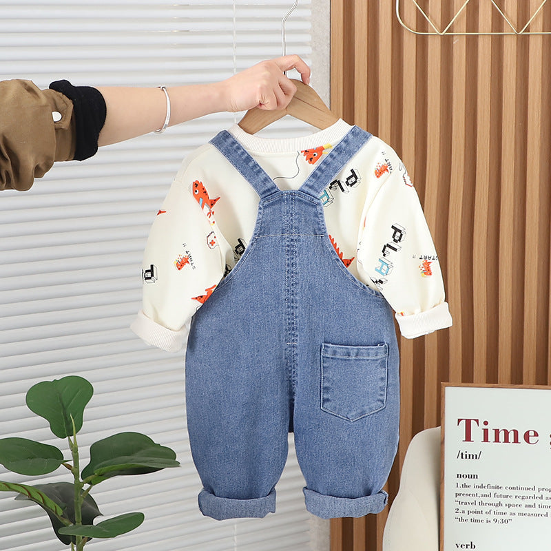 Conjunto Infantil Masculino Jardineira Dinossauro