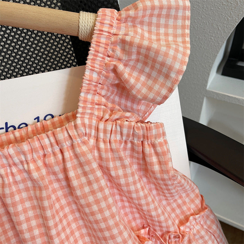 Conjunto Infantil Feminino Xadrez Manguinha Voadroa
