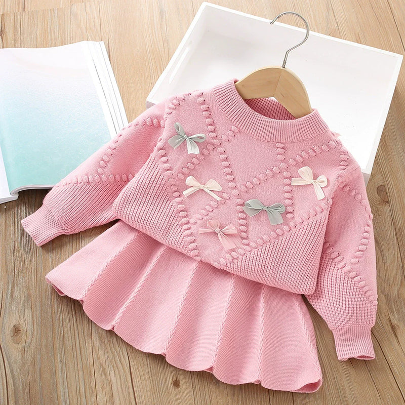 Conjunto Infantil Femino Tricô Lacinhos