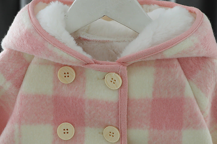 Casaco Infantil Feminino Pelúcia Rosa Xadrez