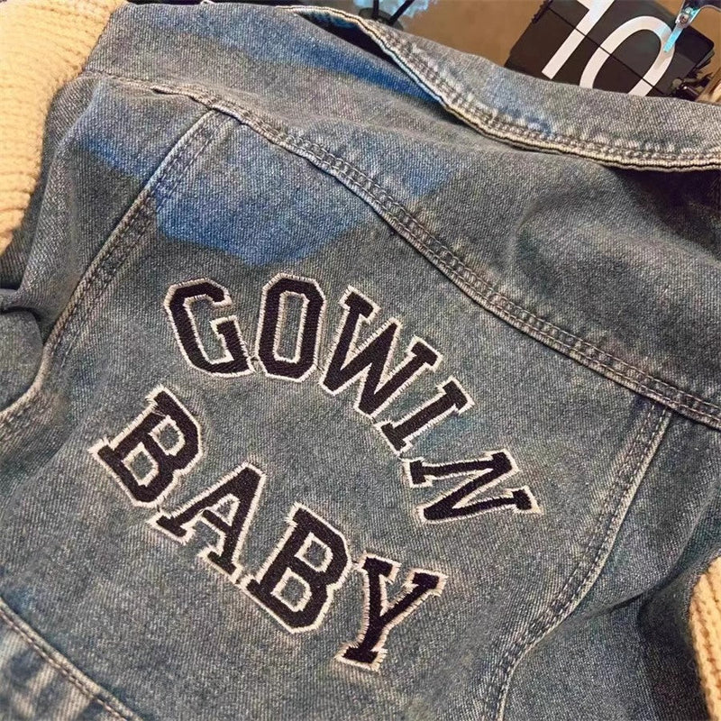 Jaqueta Infantil Jeans Manga Tricô