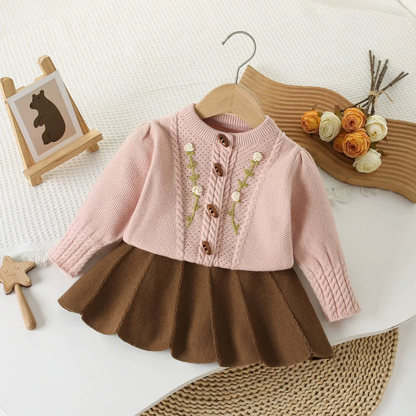 Conjunto Infantil Feminino Tricô Florzinhas
