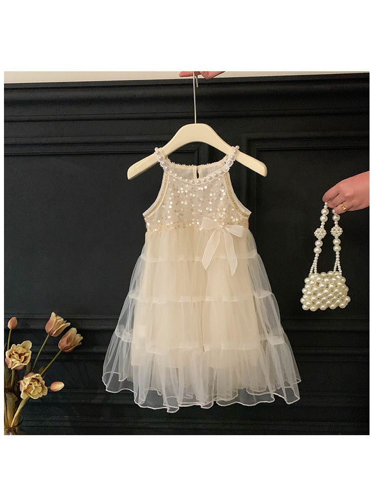 Vestido Infantil Brilhos com Tule e Lacinho