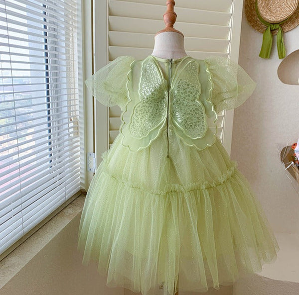 Vestido Infantil Verde Brilhante Asinha
