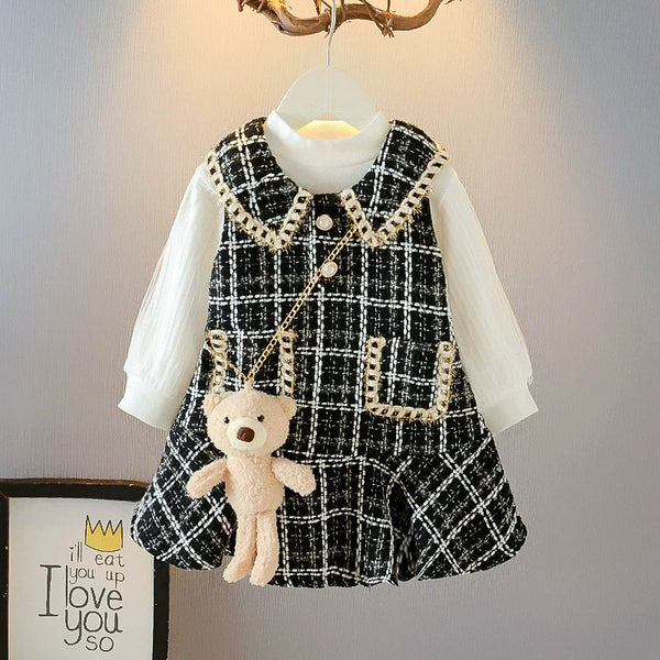 Vestido Infantil Preto Tweed + Blusa