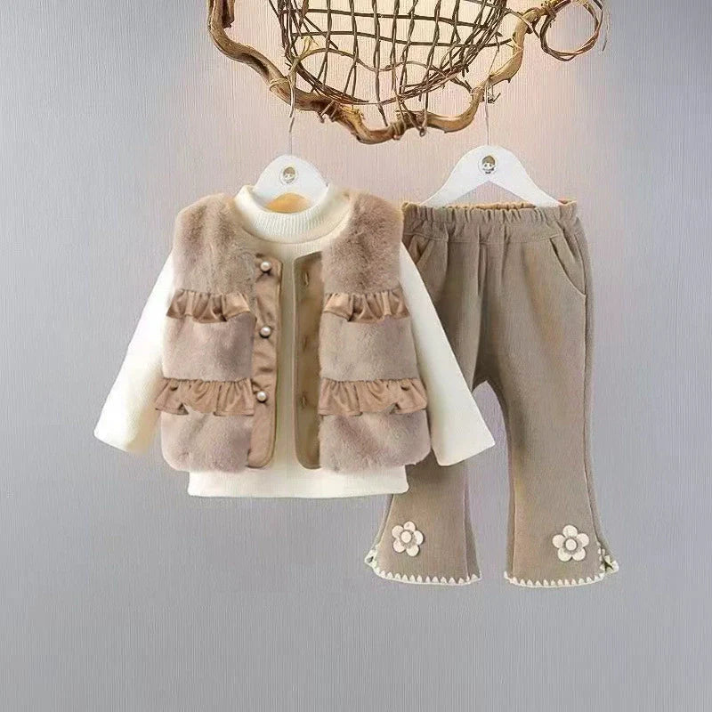 Conjunto Infantil Inverno Plush e Florzinhas 3 Peças