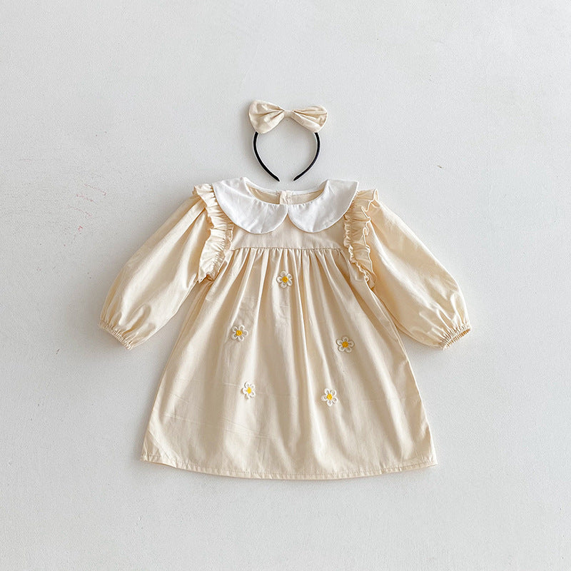 Body/ Vestido Infantil Bege Florzinhas