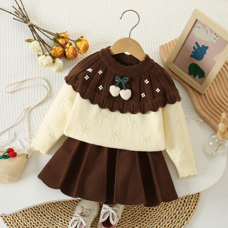 Conjunto Infantil Feminino Tricô Inverno Pompomzinhos