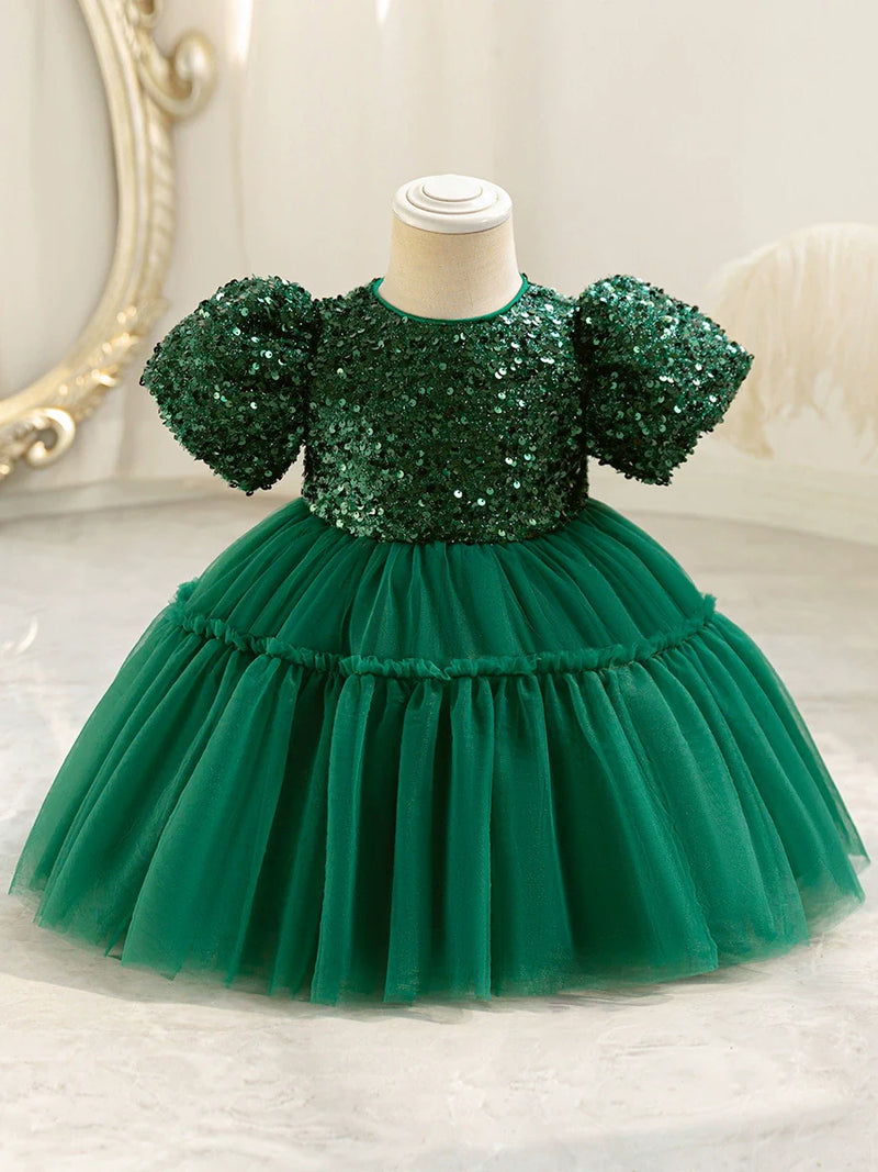 Vestido Infantil Festa Brilhante e Tule Camadas