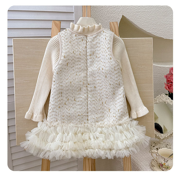 Vestido Infantil Tweed e Pérolas