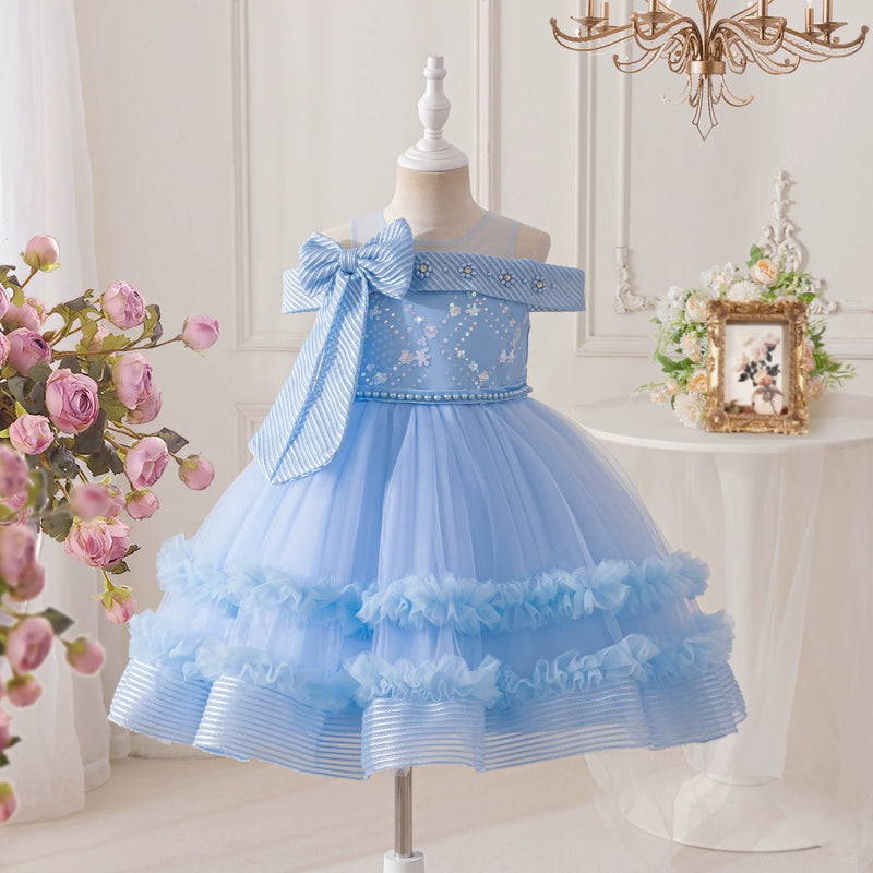 Vestido Infantil de Festa Ombro a Ombro Lacinho
