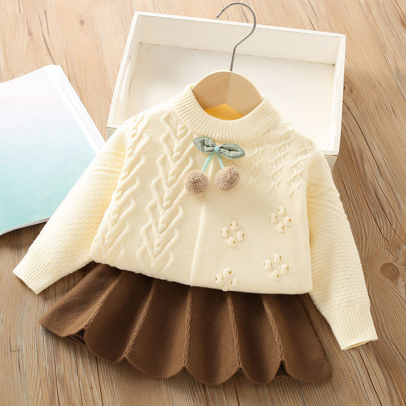 Conjunto Infantil Feminino Tricô Moussi Cerejinha