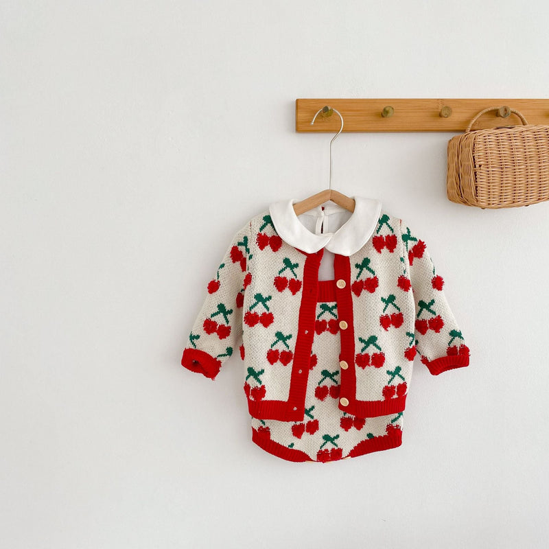 Conjunto Infantil Feminino Tricô Cerejinhas
