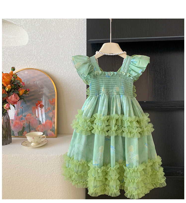 Vestido Infantil Verde Tule Asinha
