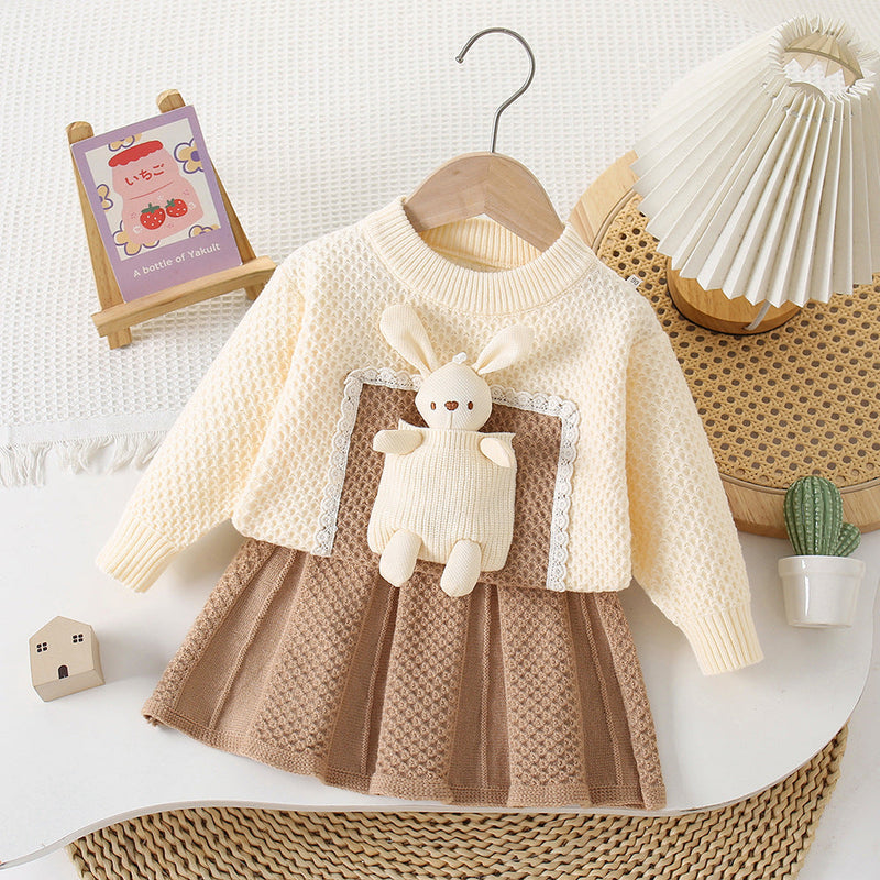 Conjunto Infantil Tricô Feminino Inverno Coelhinho