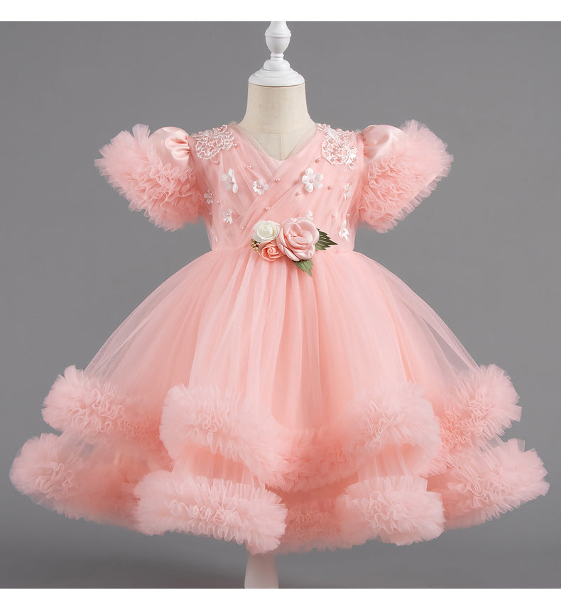 Vestido Infantil Tule Bufante com Florzinhas