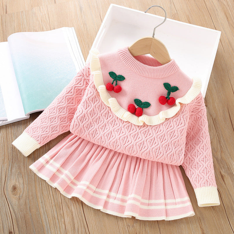 Conjunto Infantil de Tricô Inverno Cerejinhas