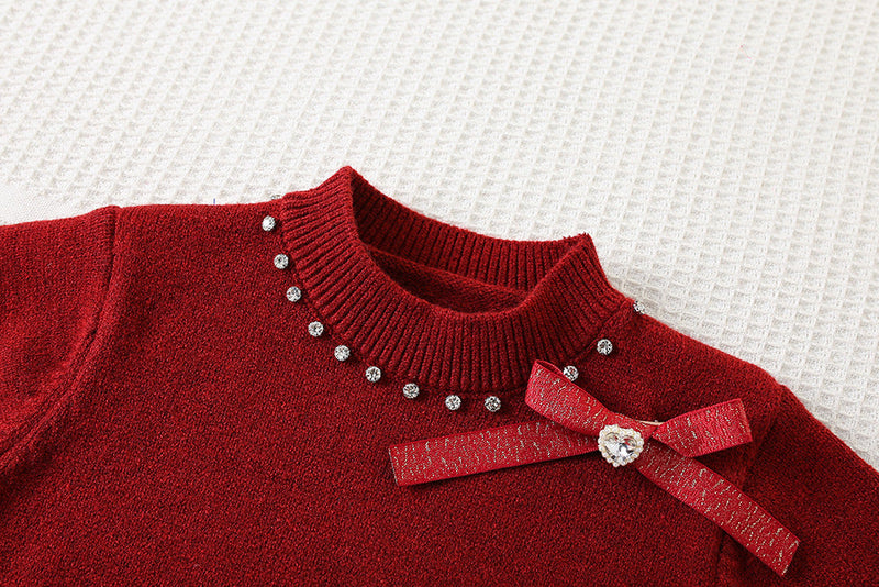 Conjunto Infantil Feminino Tricô Lacinhos e Brilhante