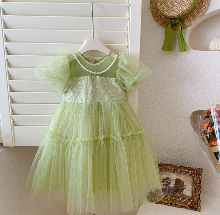 Vestido Infantil Verde Brilhante Asinha