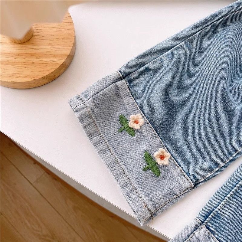 Calça Infantil Feminina Jeans Florzinhas