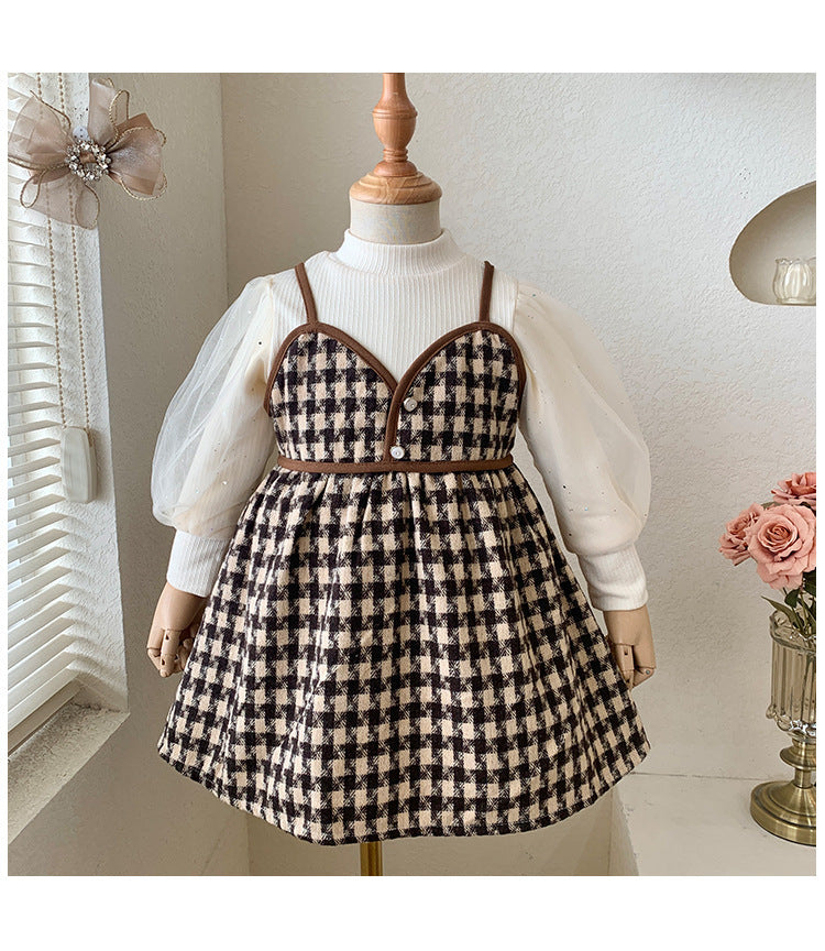 Conjunto Infantil Vestido Xadrez + Manga Longa