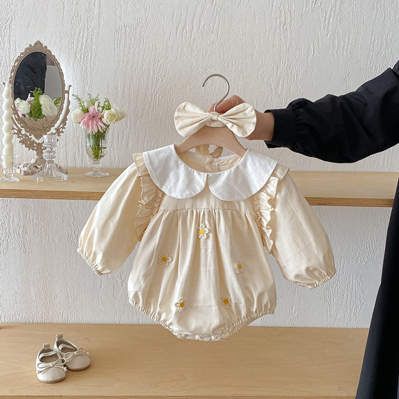 Body/ Vestido Infantil Bege Florzinhas