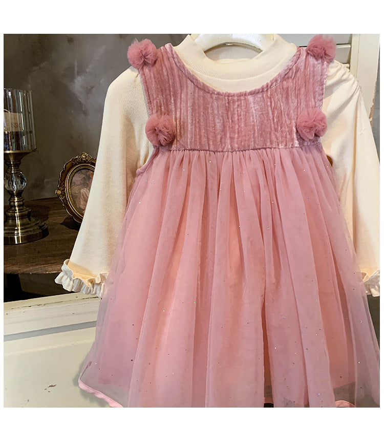 Conjunto Infantil Vestido Rosa Pompomzinho + Blusa