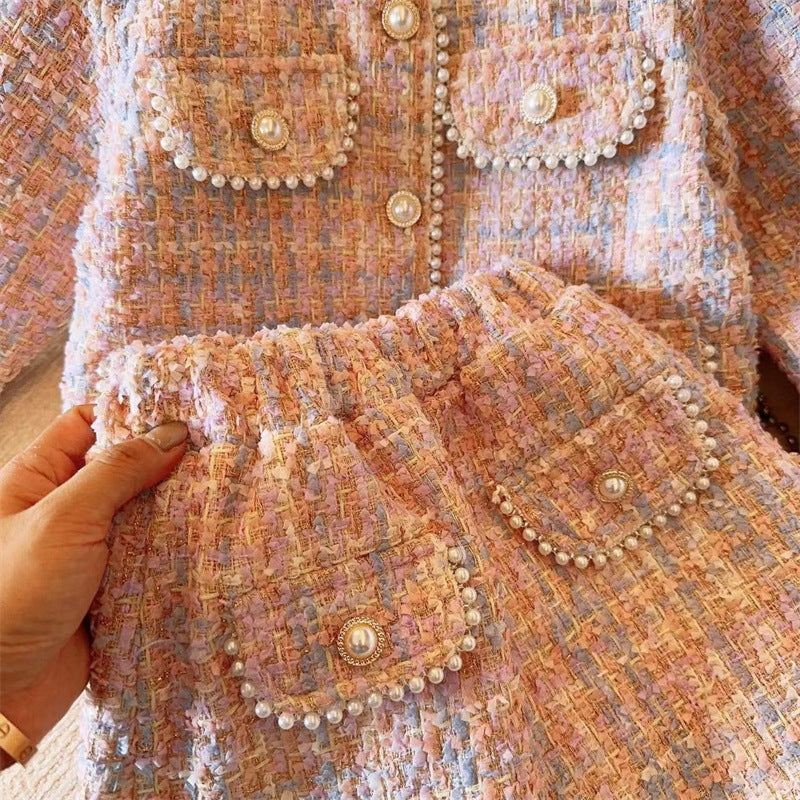 Conjunto Infantil Feminino Tweed Pérolas
