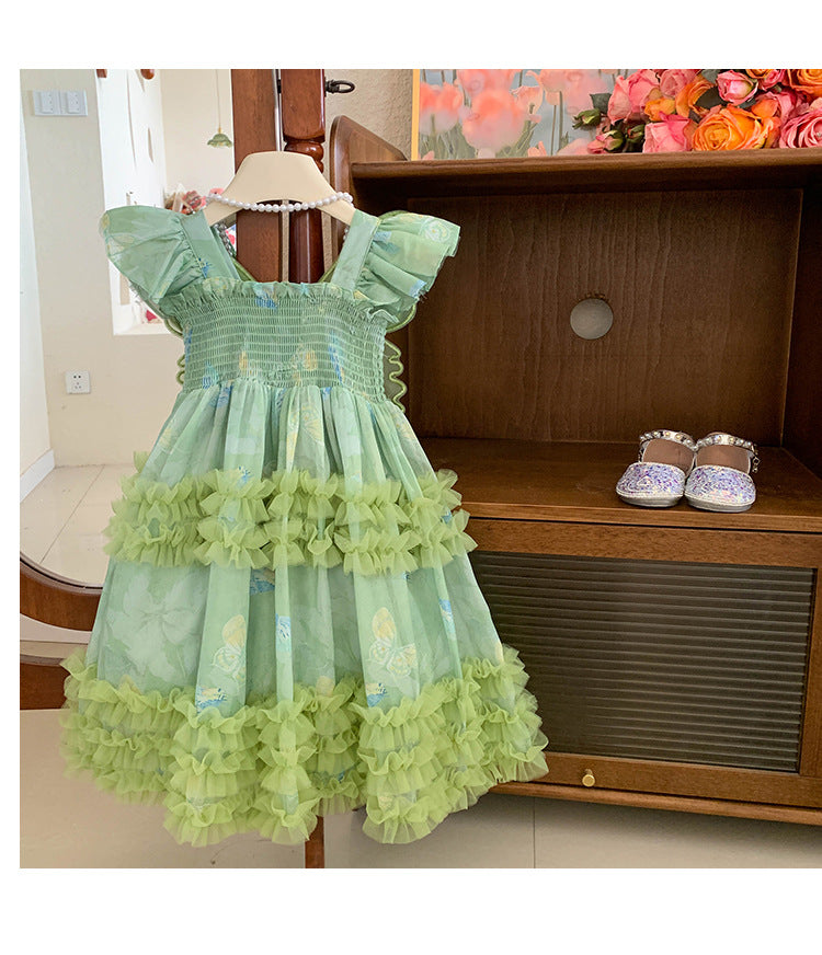 Vestido Infantil Verde Tule Asinha