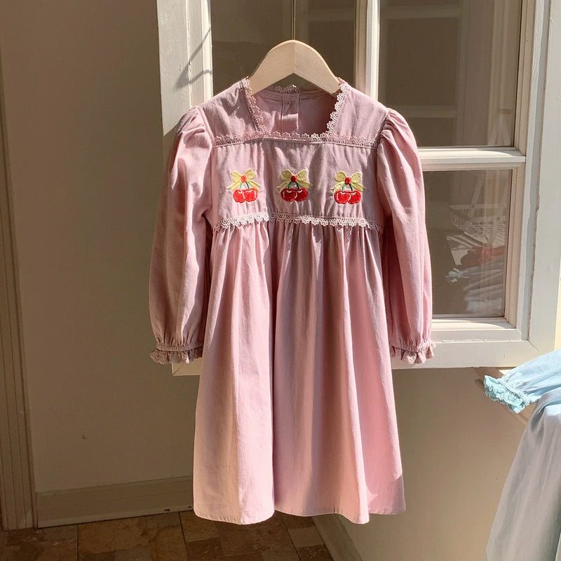 Vestido Infantil Manga Longa Cerejinhas