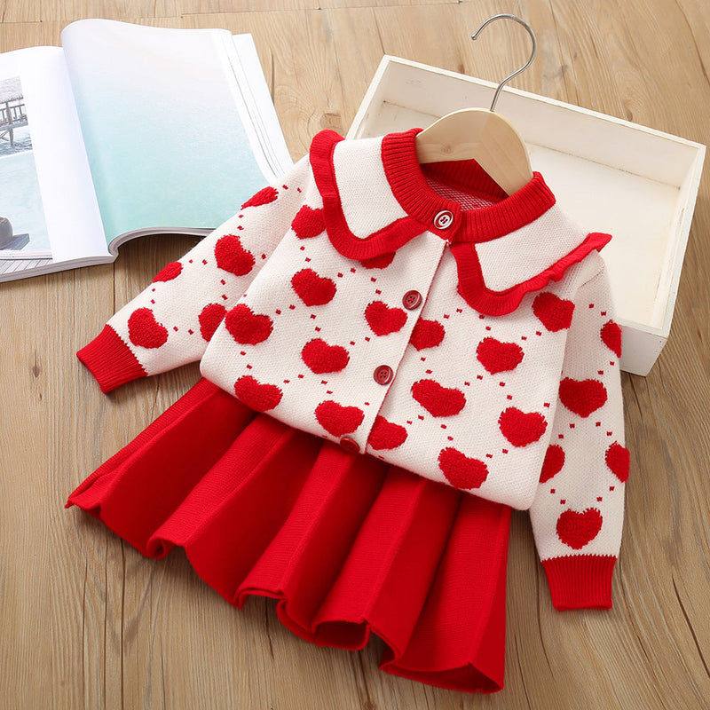 Conjunto Infantil Tricô Corações