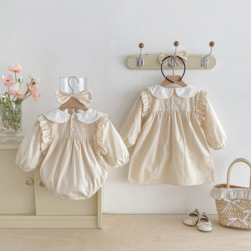 Body/ Vestido Infantil Bege Florzinhas