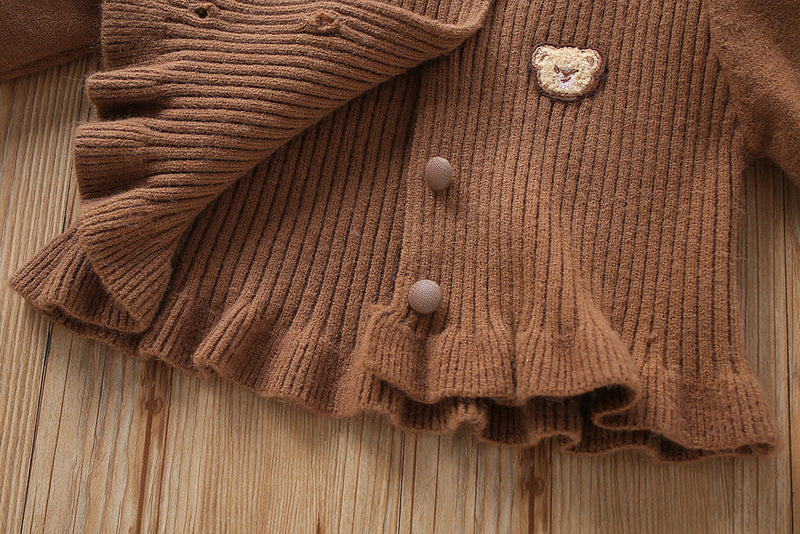 Vestido + Cardigan Infantil Tricô Ursinho