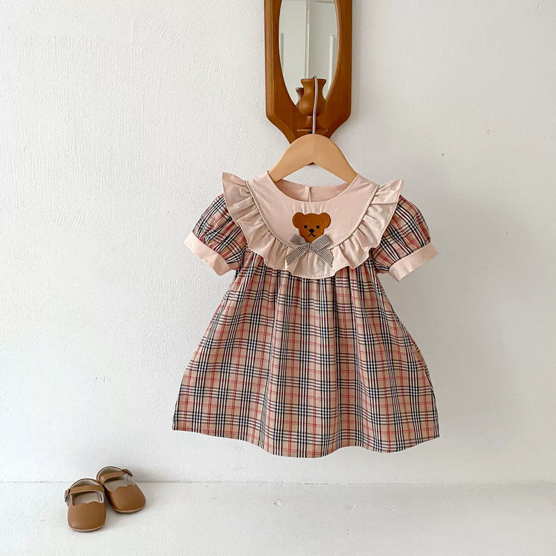 Vestido Infantil Xadrez Ursinho