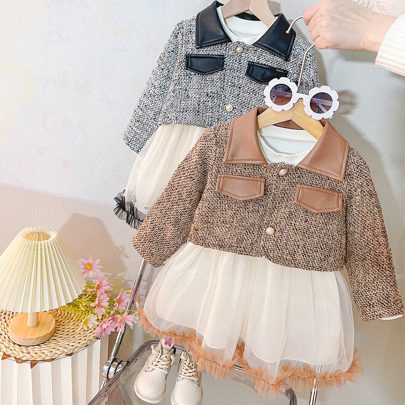Vestido Infantil Tweed e Courino