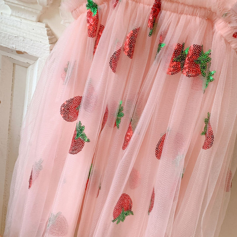 Vestido Infantil Tule Moranguinhos
