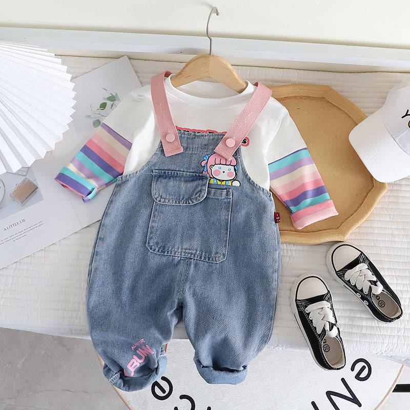 Conjunto Infantil Feminino Jardineira Ursinho e Lístras