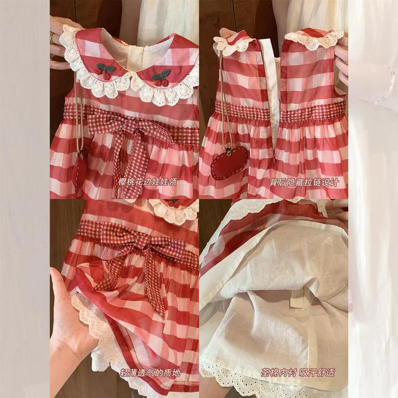 Vestido Infantil Xadrez Cerejinhas