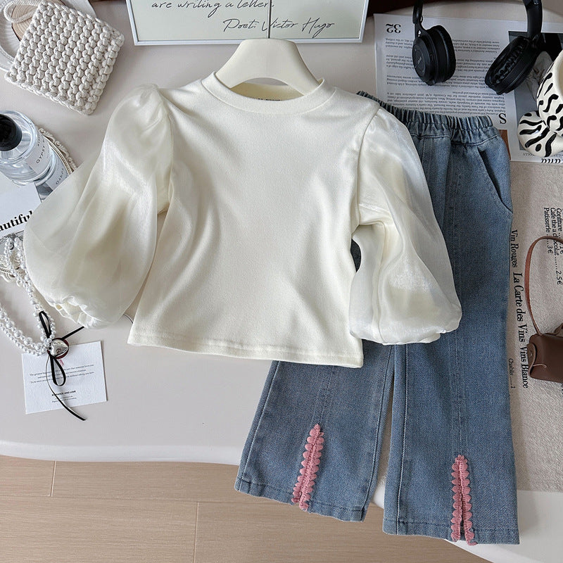 Conjunto Infantil Feminino Jeans 3 Peças