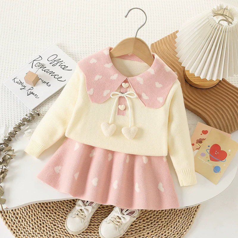 Conjunto Infantil Feminino Tricô Corações