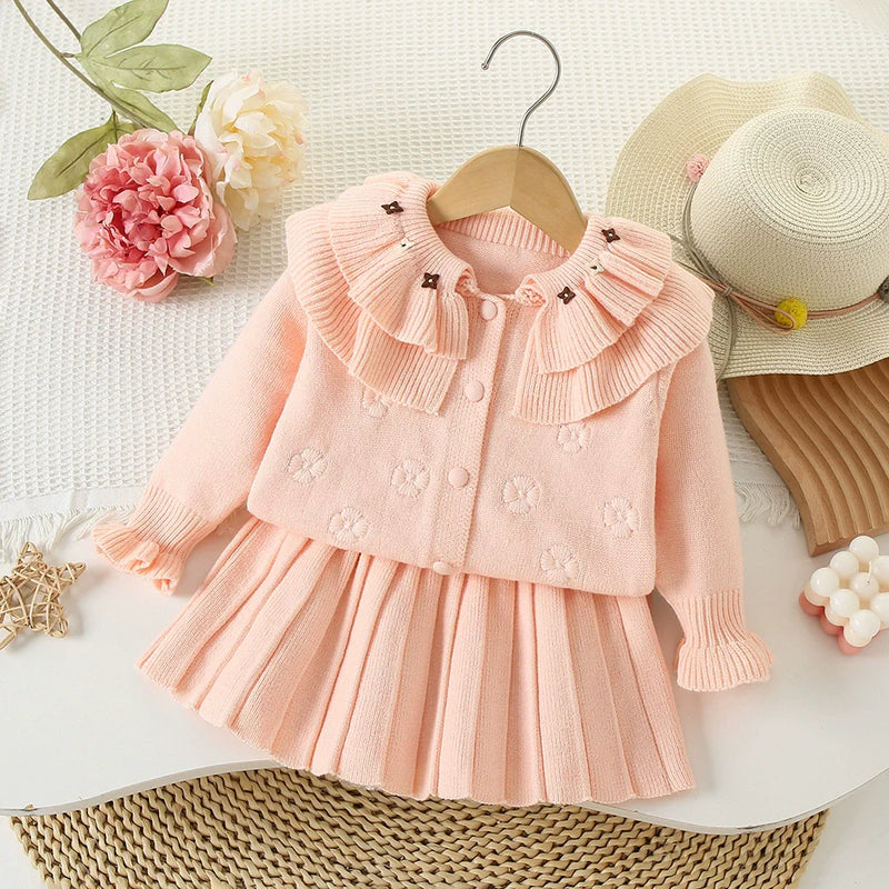 Conjunto Infantil Feminino Tricô Florzinhas