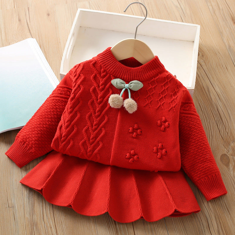 Conjunto Infantil Feminino Tricô Moussi Cerejinha