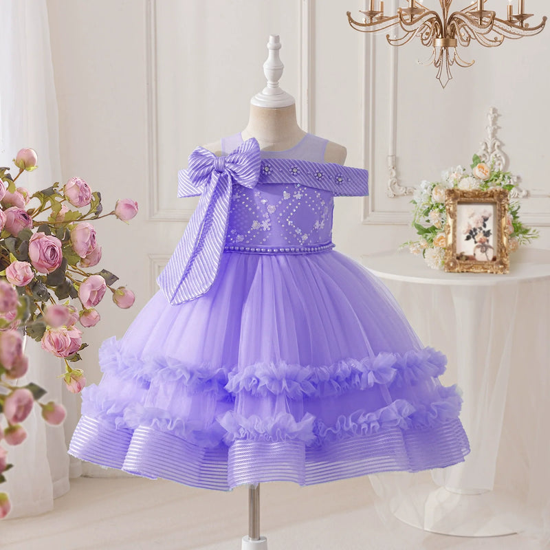 Vestido Infantil de Festa Ombro a Ombro Lacinho