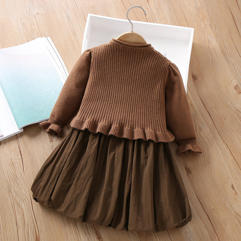 Vestido + Cardigan Infantil Tricô Ursinho